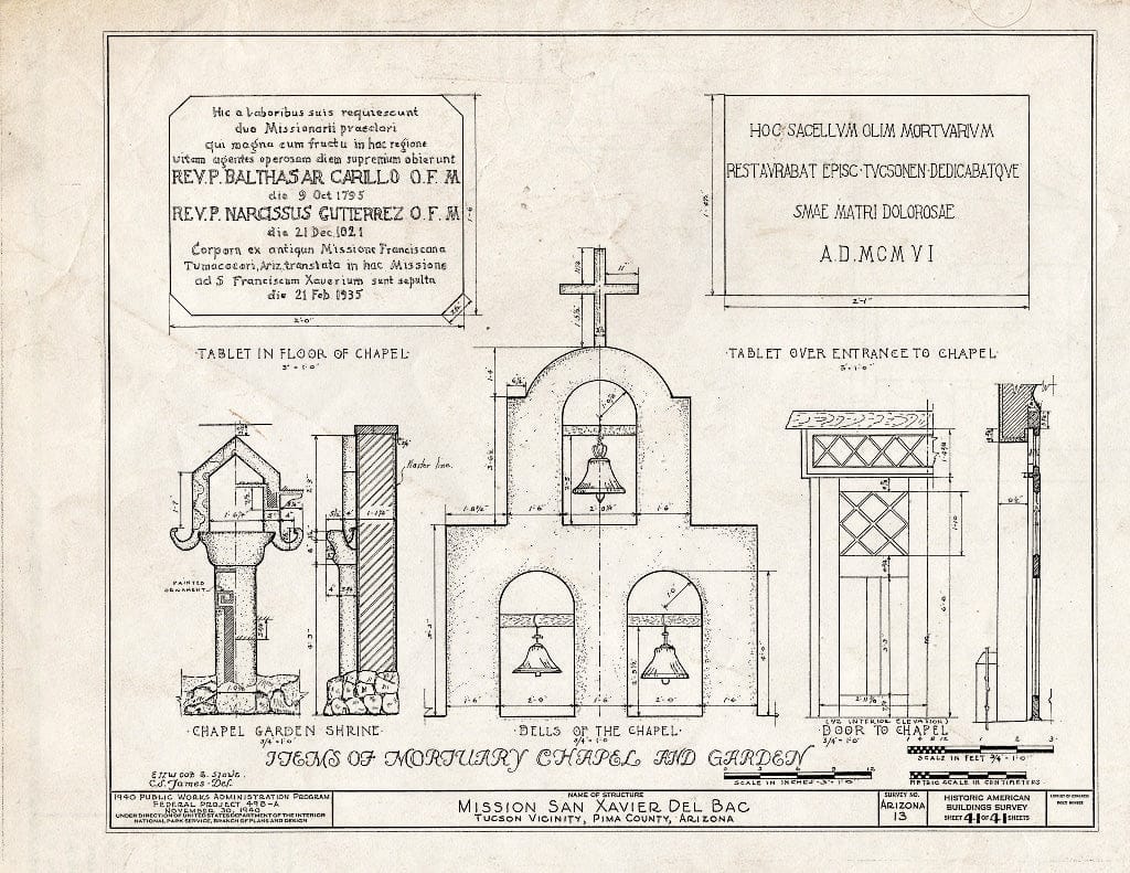 Blueprint HABS ARIZ,10-TUCSO.V,3- (Sheet 41 of 41) - San Xavier del Bac Mission, Mission Road, Tucson, Pima County, AZ