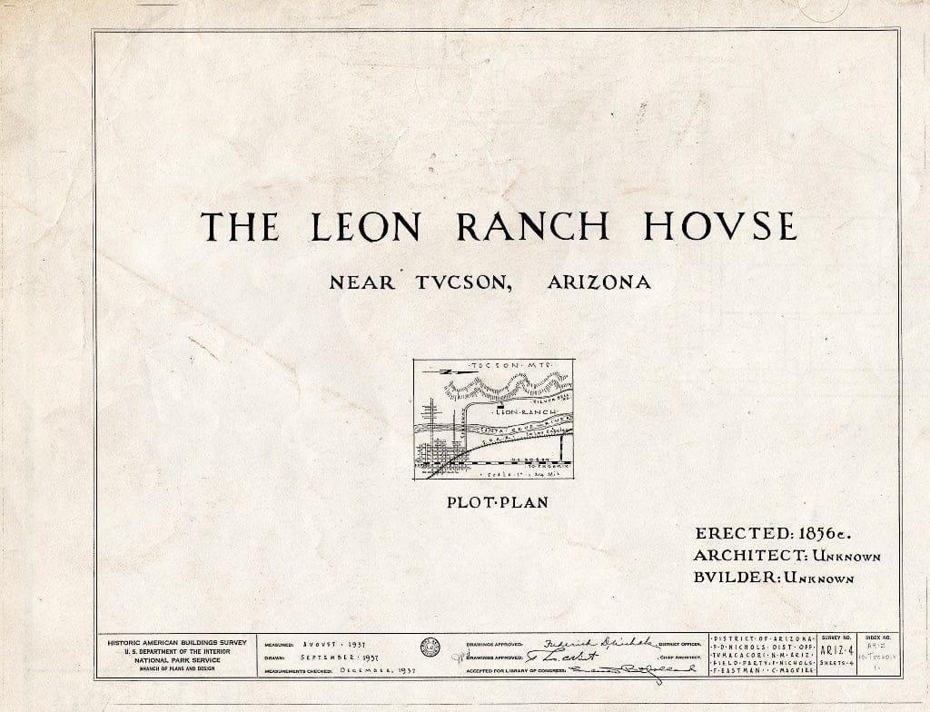Blueprint HABS ARIZ,10-TUCSO.V,1- (Sheet 0 of 4) - Leon Ranch House, Silver Bell Road, Tucson, Pima County, AZ