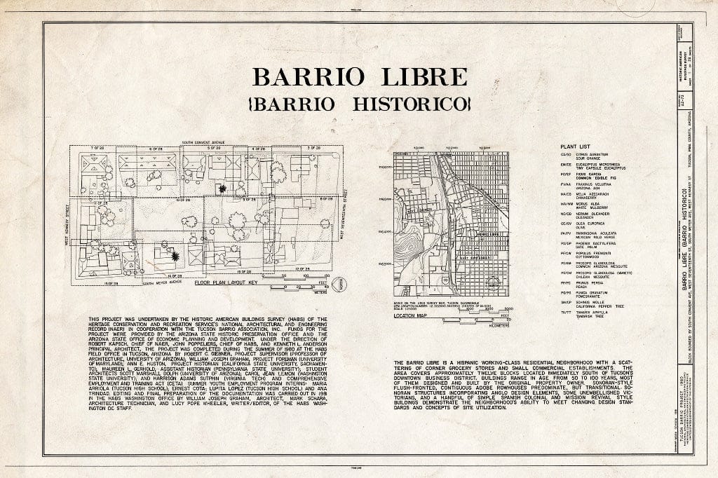 Blueprint HABS ARIZ,10-TUCSO,30- (Sheet 1 of 28) - Barrio Libre, West Kennedy & West Seventeenth Streets, Meyer & Convent Avenues, Tucson, Pima County, AZ