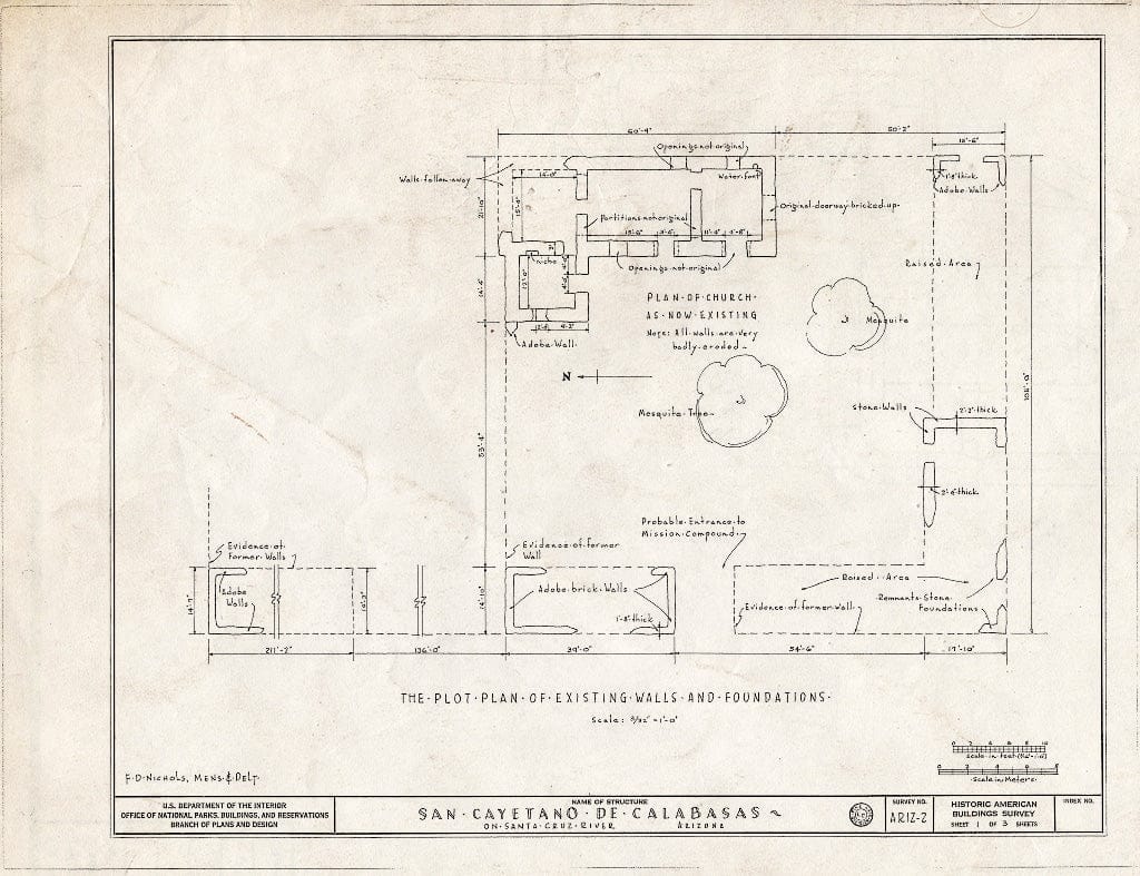 Blueprint HABS ARIZ,12-NOGAL.V,2- (Sheet 1 of 3) - San Cayetano de Calabasas (Mission, Ruins), Santa Cruz River Vicinity, Nogales, Santa Cruz County, AZ