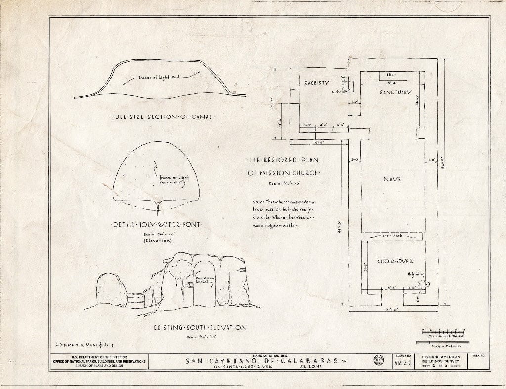 Blueprint HABS ARIZ,12-NOGAL.V,2- (Sheet 2 of 3) - San Cayetano de Calabasas (Mission, Ruins), Santa Cruz River Vicinity, Nogales, Santa Cruz County, AZ