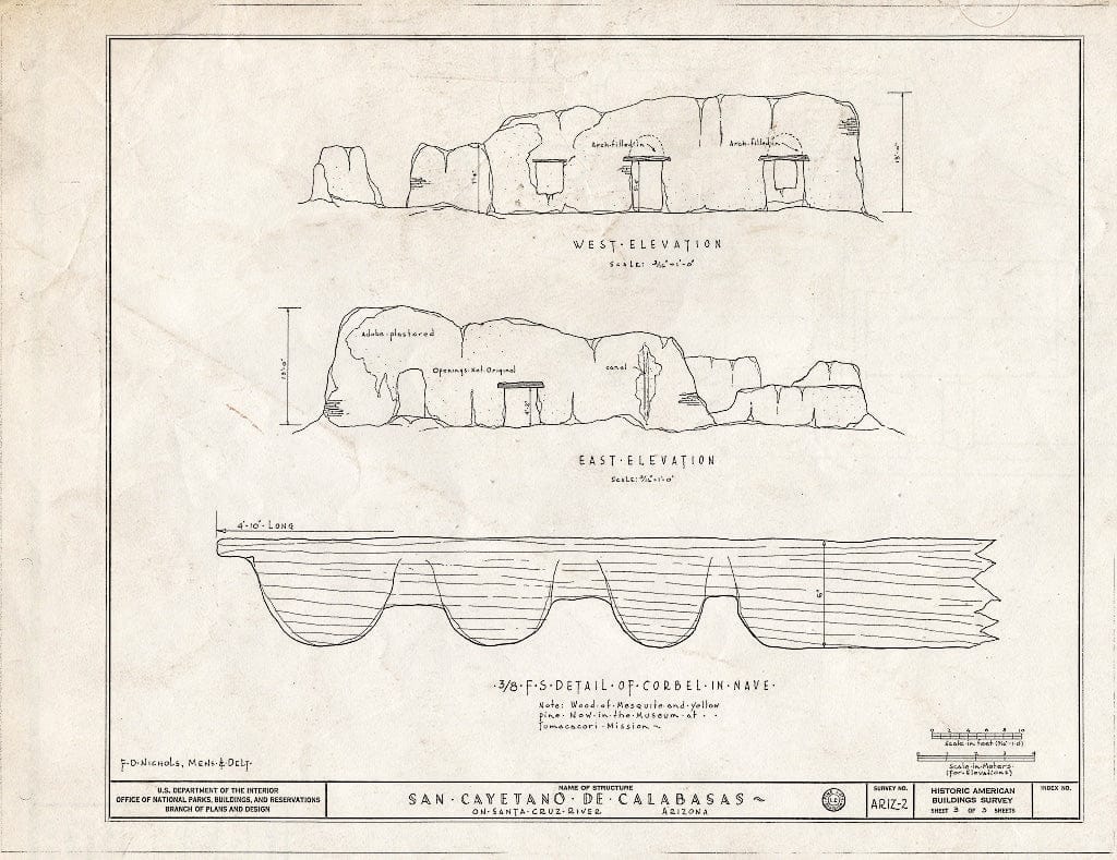 Blueprint HABS ARIZ,12-NOGAL.V,2- (Sheet 3 of 3) - San Cayetano de Calabasas (Mission, Ruins), Santa Cruz River Vicinity, Nogales, Santa Cruz County, AZ