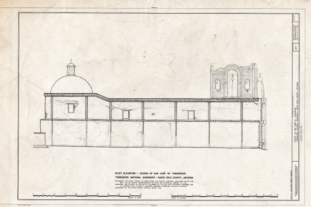 Blueprint West Elevation, Church - San Jose de Tumacacori (Mission, Ruins), Tubac, Santa Cruz County, AZ