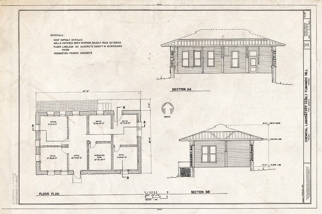Blueprint HABS ARIZ,10-TUCSO,31C- (Sheet 1 of 2) - Desert Botanical Laboratory, Chemistry Building, Tumamoc Hill, Tucson, Pima County, AZ