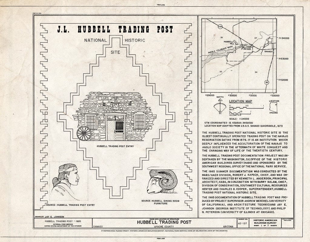 Blueprint HABS ARIZ,1-GANA,1- (Sheet 1 of 7) - Hubbell Trading Post, Ganado, Apache County, AZ