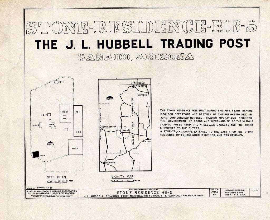 Blueprint HABS ARIZ,1-GANA,1E- (Sheet 1 of 4) - Hubbell Trading Post, Bunkhouse, Ganado, Apache County, AZ