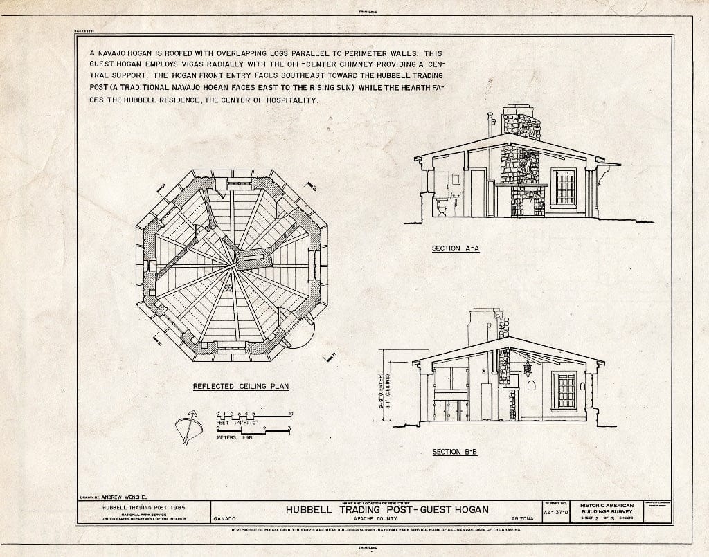 Blueprint HABS ARIZ,1-GANA,1H- (Sheet 2 of 3) - Hubbell Trading Post, Guest Hogan, Ganado, Apache County, AZ
