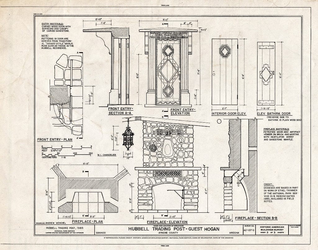 Blueprint HABS ARIZ,1-GANA,1H- (Sheet 3 of 3) - Hubbell Trading Post, Guest Hogan, Ganado, Apache County, AZ