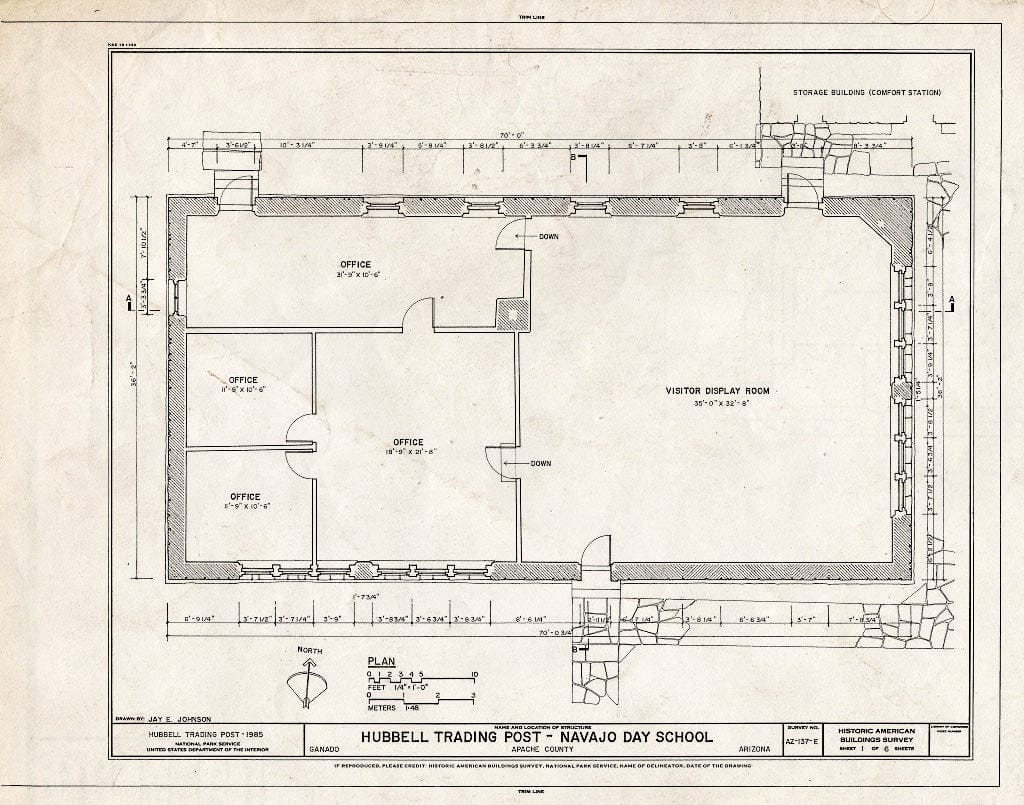 Blueprint HABS ARIZ,1-GANA,1I- (Sheet 1 of 6) - Hubbell Trading Post, Navajo Day School, Ganado, Apache County, AZ