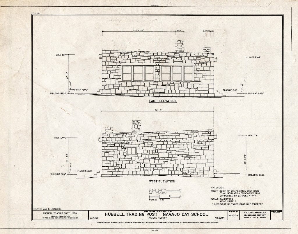 Blueprint HABS ARIZ,1-GANA,1I- (Sheet 3 of 6) - Hubbell Trading Post, Navajo Day School, Ganado, Apache County, AZ