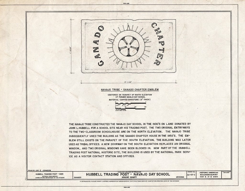 Blueprint HABS ARIZ,1-GANA,1I- (Sheet 6 of 6) - Hubbell Trading Post, Navajo Day School, Ganado, Apache County, AZ