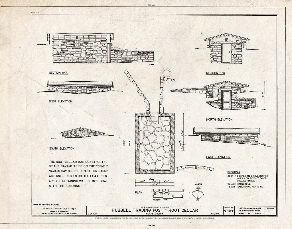 Blueprint HABS ARIZ,1-GANA,1J (Sheet 1 of 1) - Hubbell Trading Post, Root Cellar, Ganado, Apache County, AZ