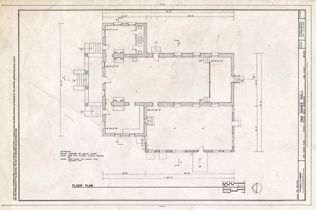 Blueprint HABS ARIZ,10-TODIR,1- (Sheet 1 of 4) - San Xavier Hall, San Xavier Road, Papago, Maricopa County, AZ