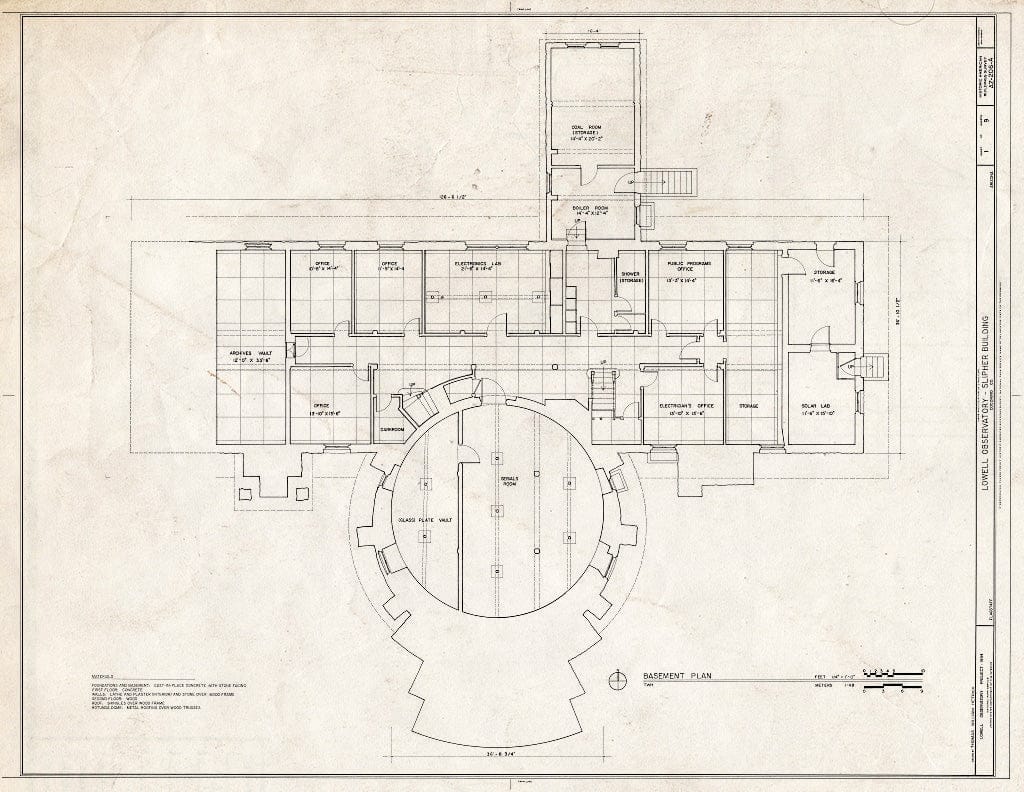 Blueprint HABS ARIZ,3-Flag,1A- (Sheet 1 of 9) - Lowell Observatory, Slipher Building, 1400 West Mars Road, Flagstaff, Coconino County, AZ