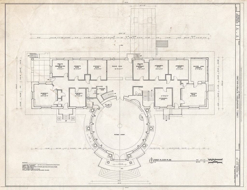 Blueprint HABS ARIZ,3-Flag,1A- (Sheet 2 of 9) - Lowell Observatory, Slipher Building, 1400 West Mars Road, Flagstaff, Coconino County, AZ