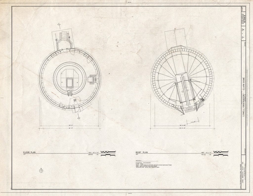 Blueprint HABS ARIZ,3-Flag,1B- (Sheet 1 of 4) - Lowell Observatory, Clark Dome, 1400 West Mars Road, Flagstaff, Coconino County, AZ
