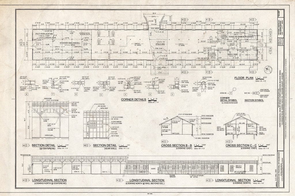 Blueprint Sections - Fort Huachuca, Cavalry Stable, Clarkson Road, Sierra Vista, Cochise County, AZ