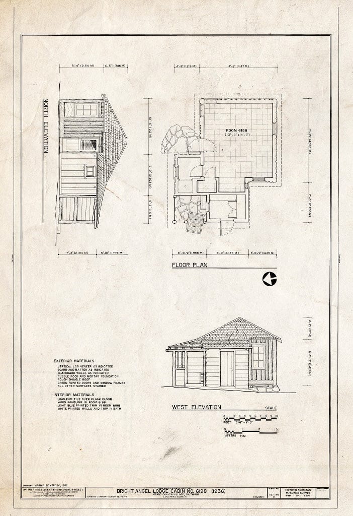 Blueprint HABS ARIZ,3-GRACAN,12O- (Sheet 1 of 1) - Bright Angel Lodge, Cabin No. 6198, Grand Canyon Village, South Rim, Grand Canyon, Coconino County, AZ