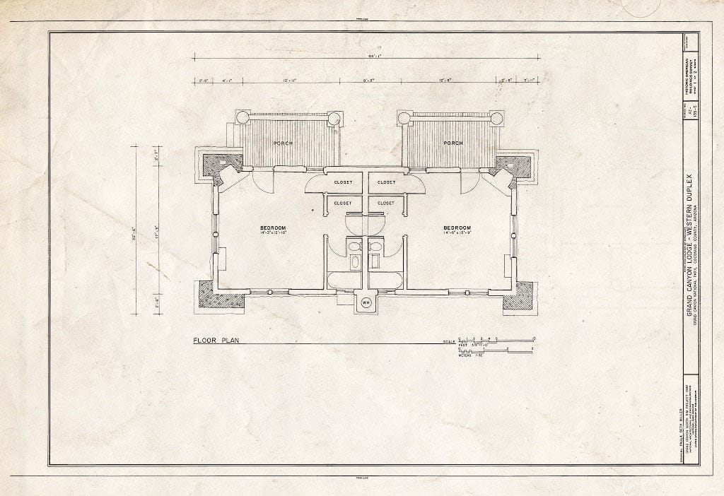 Blueprint HABS ARIZ,3-GRACAN,14C- (Sheet 1 of 2) - Grand Canyon Lodge, Western Duplex Cabin, North Rim, Grand Canyon, Coconino County, AZ