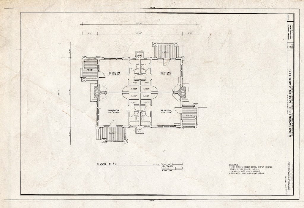 Blueprint HABS ARIZ,3-GRACAN,14D- (Sheet 1 of 2) - Grand Canyon Lodge, Western Quadraplex Cabin, North Rim, Grand Canyon, Coconino County, AZ