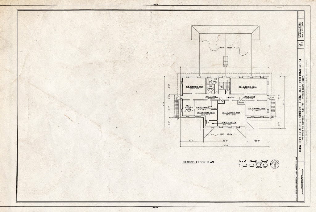 Blueprint Second Floor Plan - Tuba City Boarding School, Tuba Hall, Navajo Reservation, Main Street & West Cedar Avenue, Tuba City, Coconino County, AZ