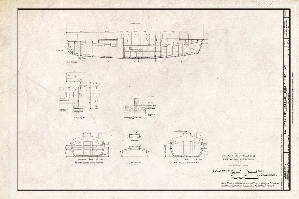 Blueprint Sections and Hatch Detail - Galloway Type Cataract Boat Edith, Grand Canyon, Coconino County, AZ