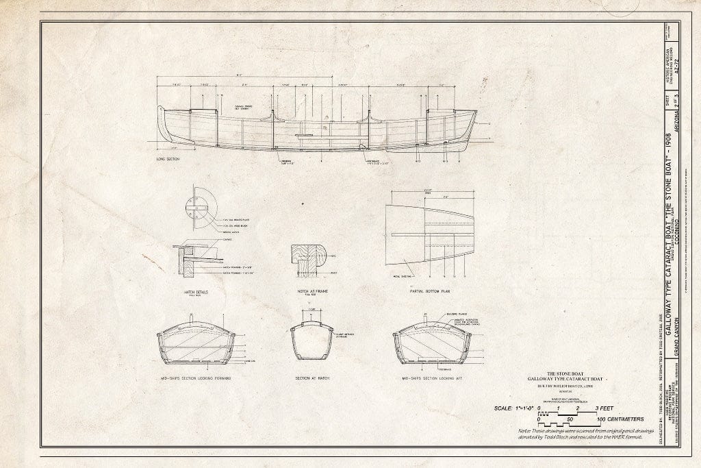 Blueprint Sections and Hatch Details - Galloway Type Boat Cataract Boat Stone Boat, Grand Canyon, Coconino County, AZ