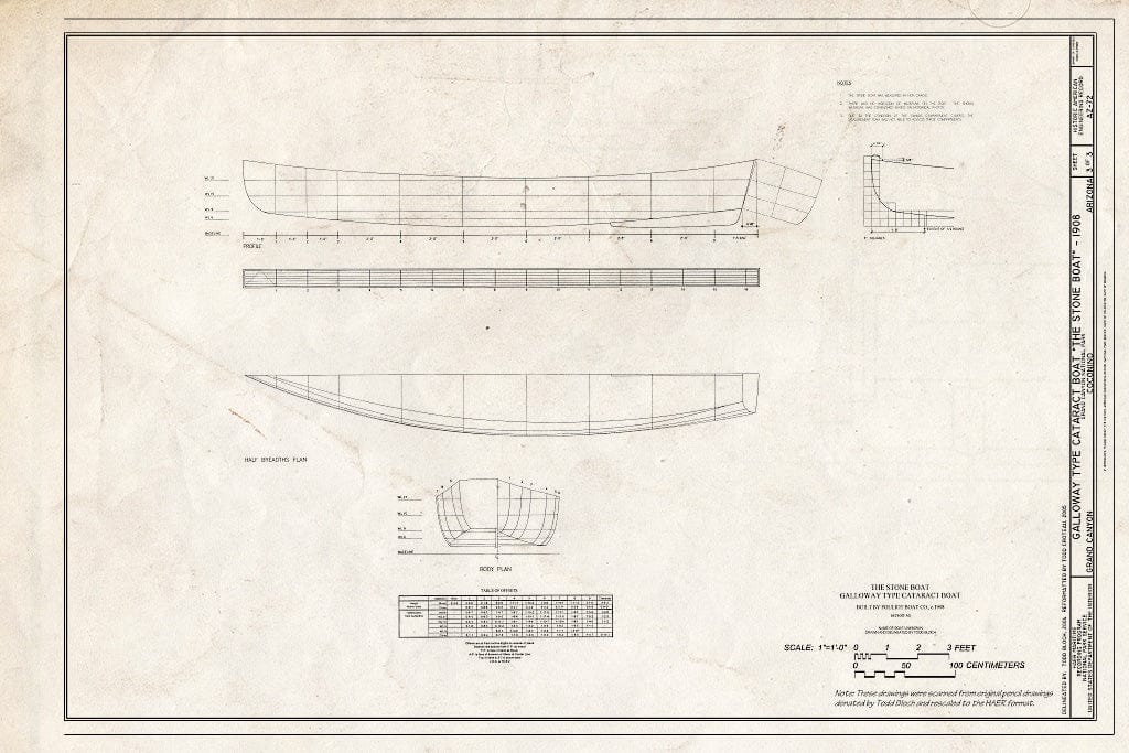 Blueprint Profile and Half Breadths Plan - Galloway Type Boat Cataract Boat Stone Boat, Grand Canyon, Coconino County, AZ