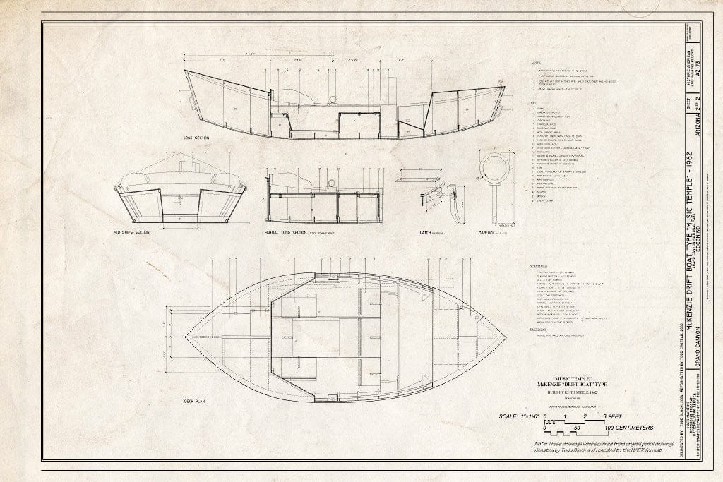 Blueprint Sections and Deck Plan - McKenzie Drift Boat Music Temple, Grand Canyon, Coconino County, AZ
