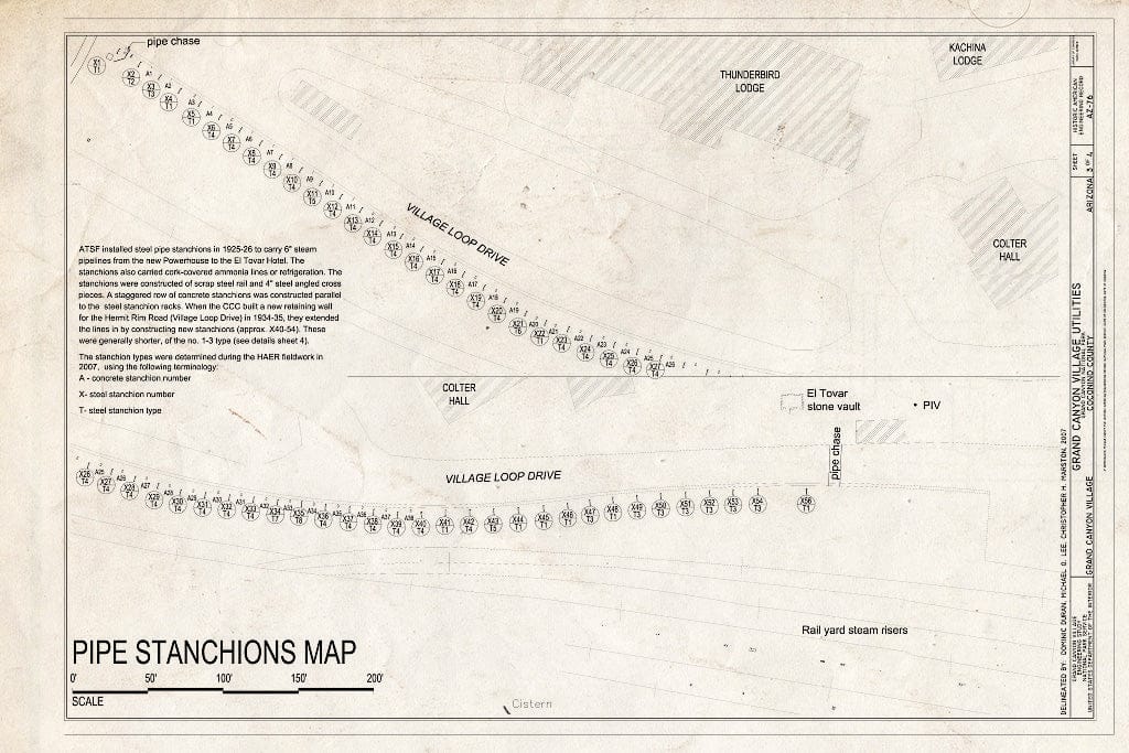 Blueprint Pipe Stanchions Map - Grand Canyon Village Utilities, Grand Canyon National Park, Grand Canyon Village, Coconino County, AZ