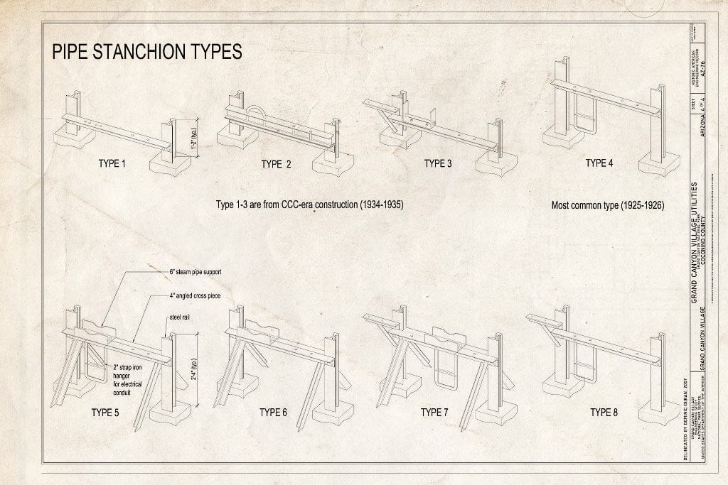 Blueprint Pipe Stanchion Types - Grand Canyon Village Utilities, Grand Canyon National Park, Grand Canyon Village, Coconino County, AZ