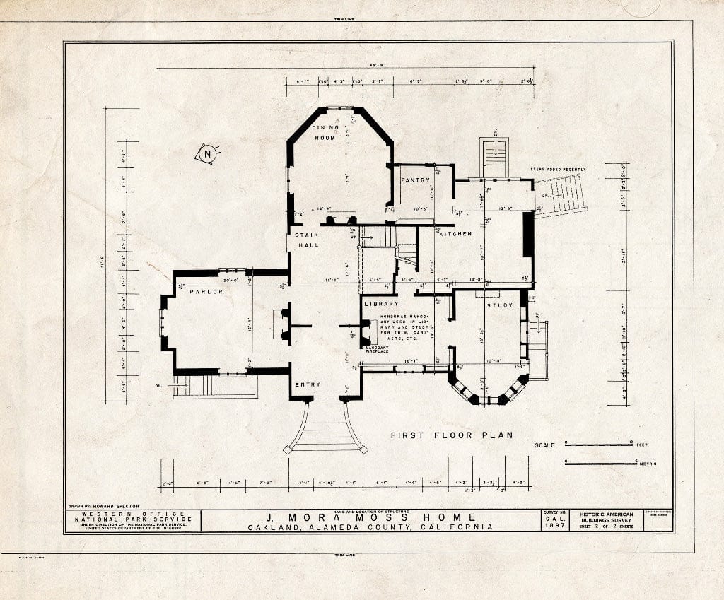Blueprint HABS Cal,1-Oak,2- (Sheet 2 of 12) - J. Mora Moss House, Broadway & MacArthur Boulevard, Oakland, Alameda County, CA