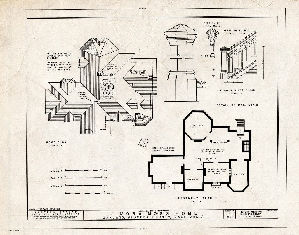 Blueprint HABS Cal,1-Oak,2- (Sheet 4 of 12) - J. Mora Moss House, Broadway & MacArthur Boulevard, Oakland, Alameda County, CA