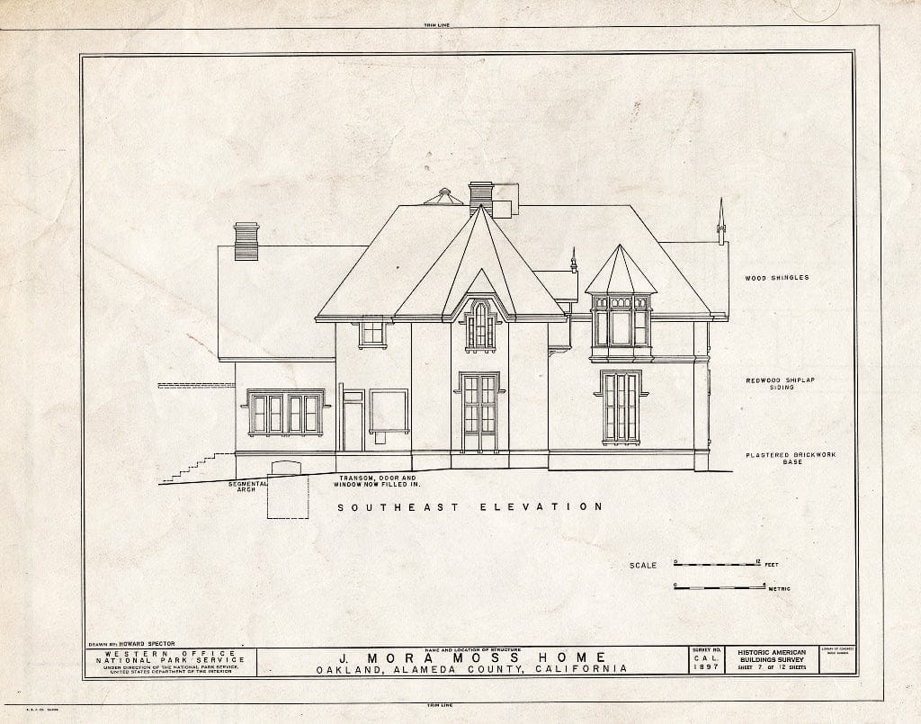 Blueprint HABS Cal,1-Oak,2- (Sheet 7 of 12) - J. Mora Moss House, Broadway & MacArthur Boulevard, Oakland, Alameda County, CA