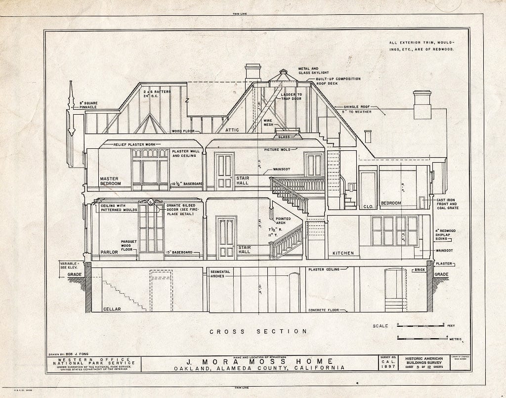 Blueprint HABS Cal,1-Oak,2- (Sheet 9 of 12) - J. Mora Moss House, Broadway & MacArthur Boulevard, Oakland, Alameda County, CA