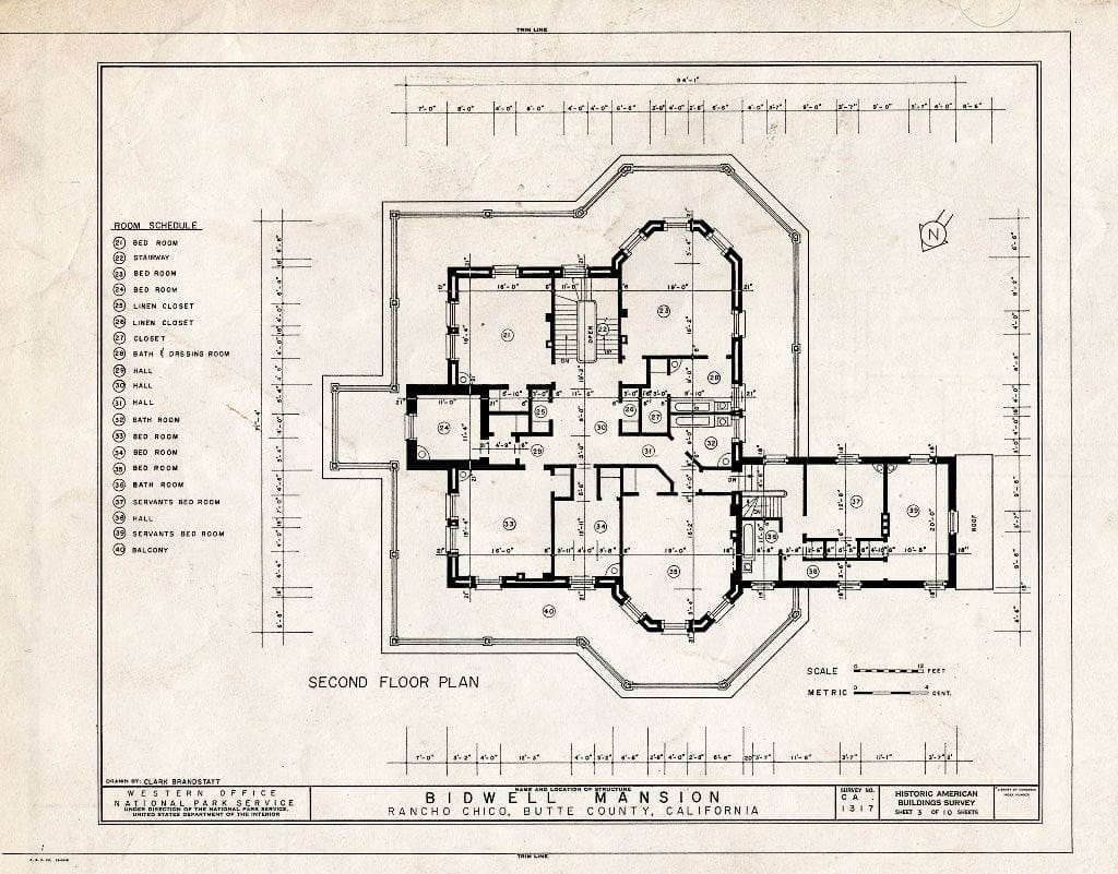 Blueprint HABS Cal,4-Chic,1- (Sheet 3 of 10) - Bidwell Mansion, 525 Esplanade Street, Chico, Butte County, CA