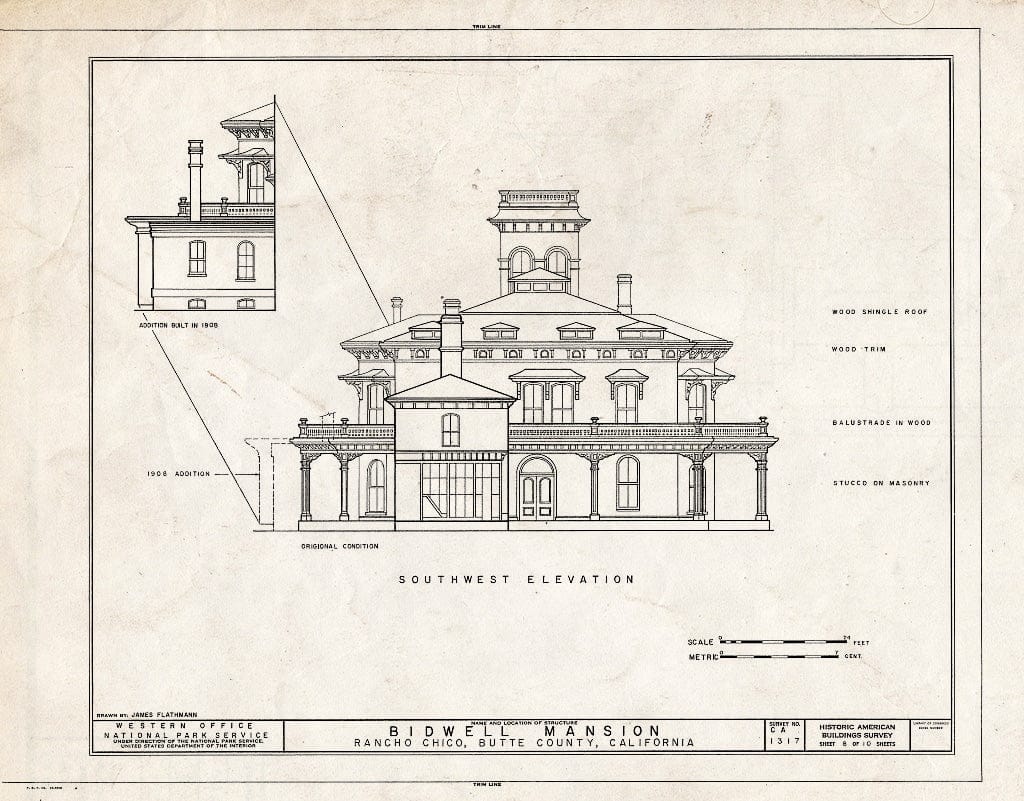 Blueprint HABS Cal,4-Chic,1- (Sheet 8 of 10) - Bidwell Mansion, 525 Esplanade Street, Chico, Butte County, CA