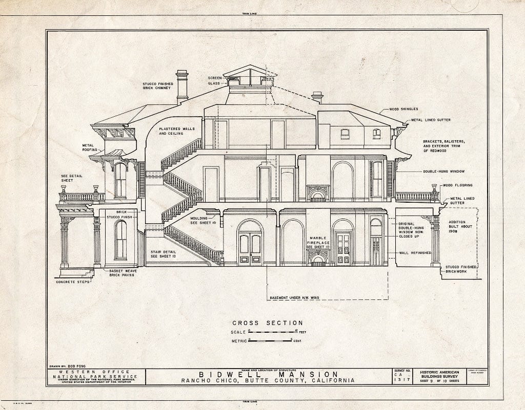 Blueprint HABS Cal,4-Chic,1- (Sheet 9 of 10) - Bidwell Mansion, 525 Esplanade Street, Chico, Butte County, CA
