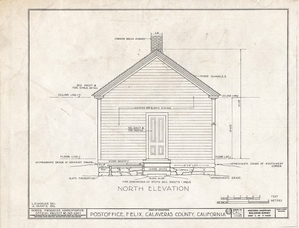 Blueprint HABS Cal,5-FELI,1- (Sheet 2 of 8) - Felix Post Office & School, Felix, Calaveras County, CA