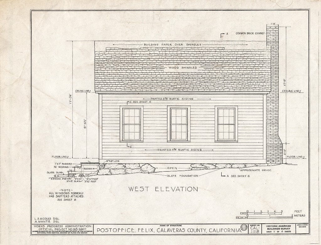 Blueprint HABS Cal,5-FELI,1- (Sheet 5 of 8) - Felix Post Office & School, Felix, Calaveras County, CA