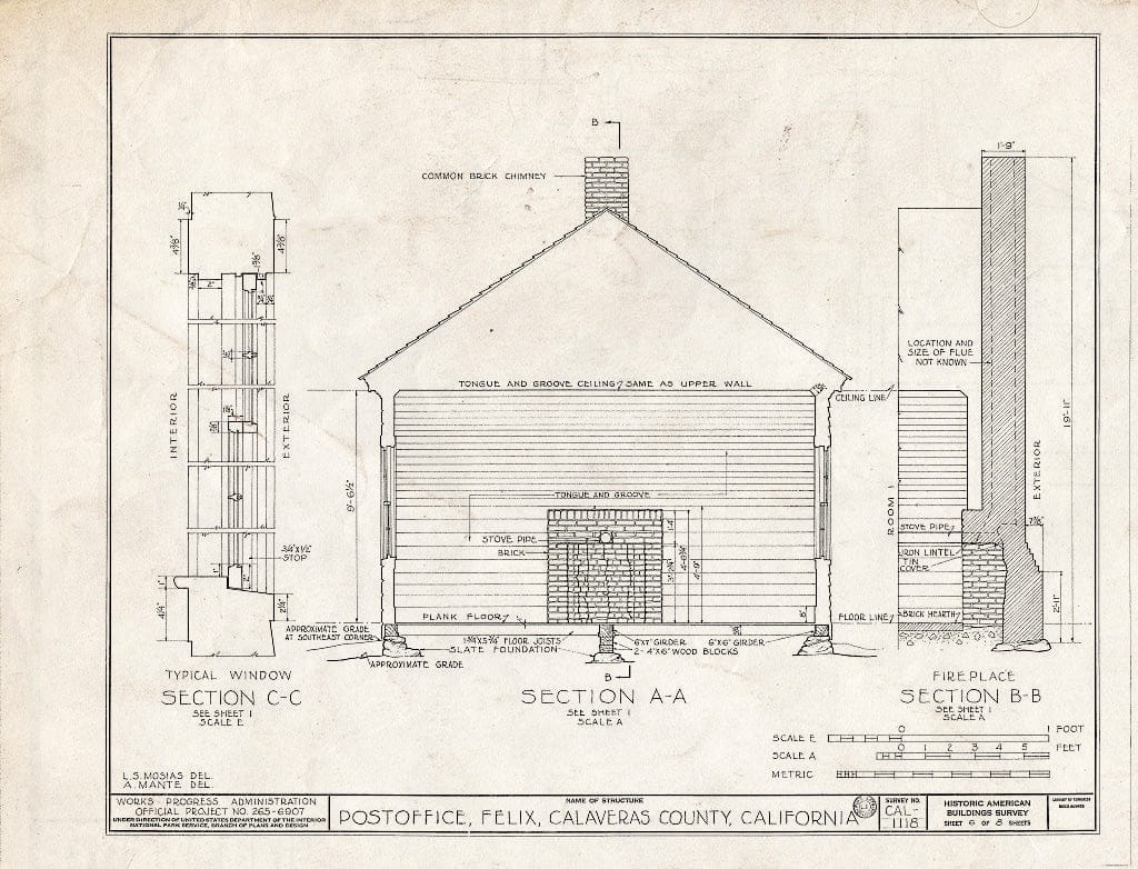 Blueprint HABS Cal,5-FELI,1- (Sheet 6 of 8) - Felix Post Office & School, Felix, Calaveras County, CA