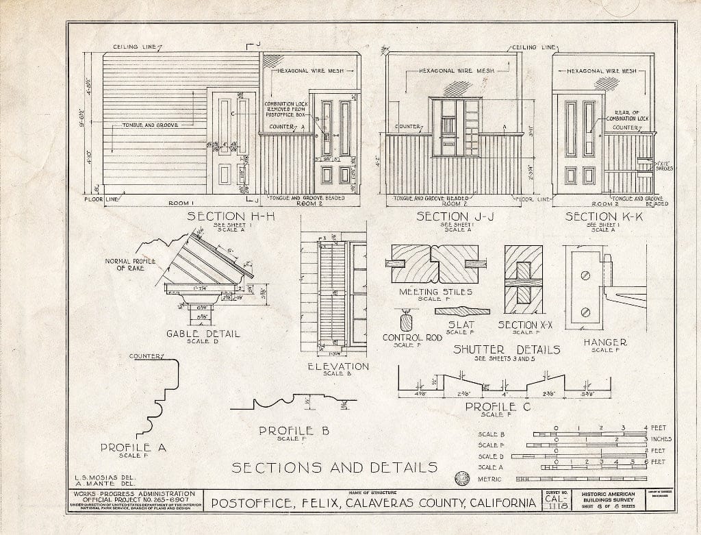 Blueprint HABS Cal,5-FELI,1- (Sheet 8 of 8) - Felix Post Office & School, Felix, Calaveras County, CA