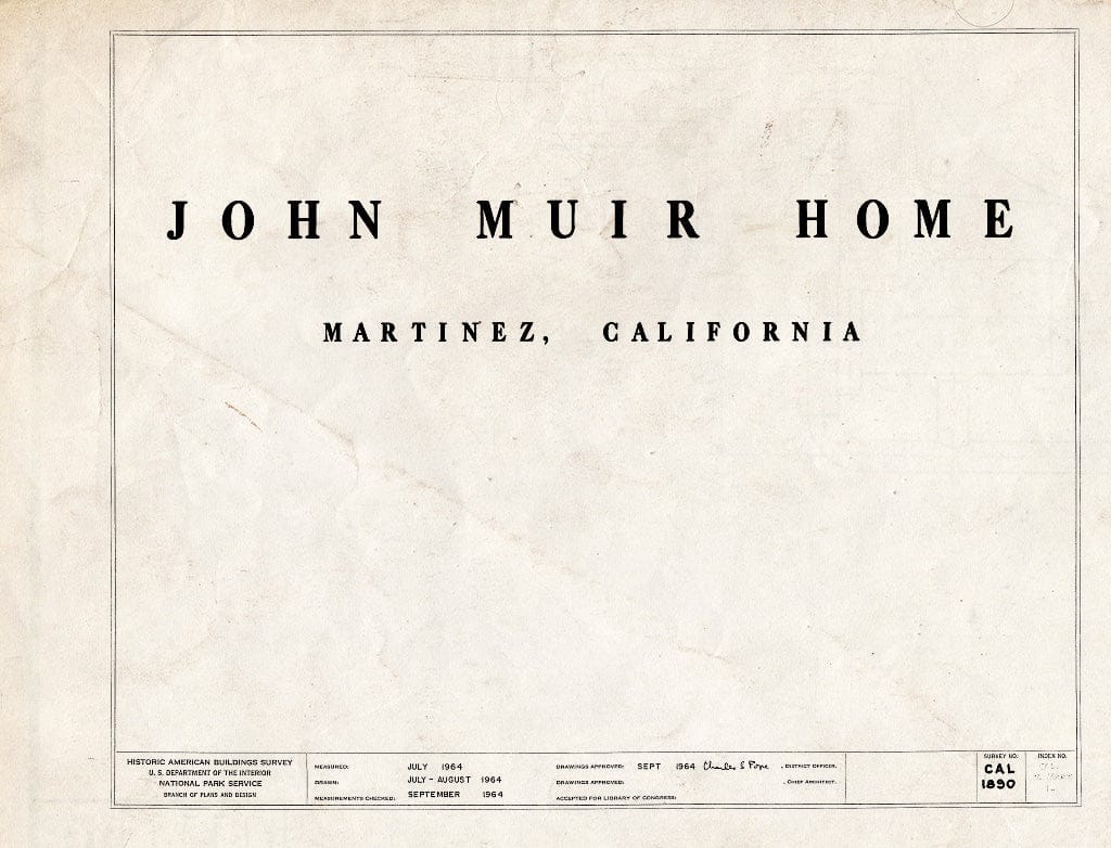 Blueprint HABS Cal,7-MART,1- (Sheet 0 of 13) - John Muir House, Alhambra Boulevard, Martinez, Contra Costa County, CA