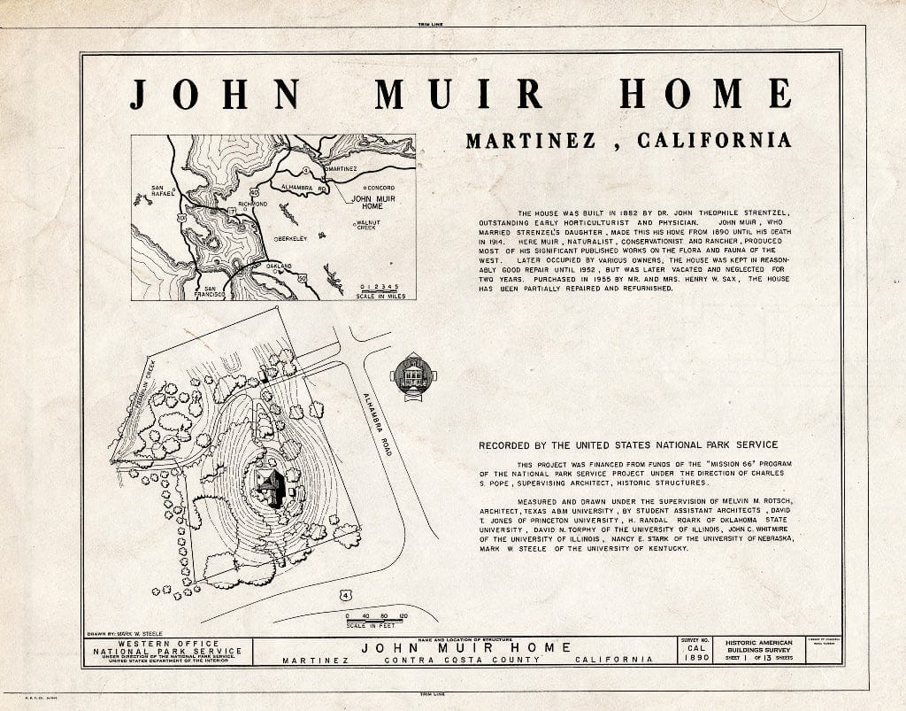 Blueprint HABS Cal,7-MART,1- (Sheet 1 of 13) - John Muir House, Alhambra Boulevard, Martinez, Contra Costa County, CA