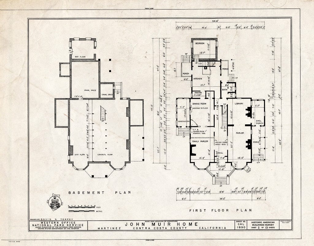 Blueprint HABS Cal,7-MART,1- (Sheet 2 of 13) - John Muir House, Alhambra Boulevard, Martinez, Contra Costa County, CA