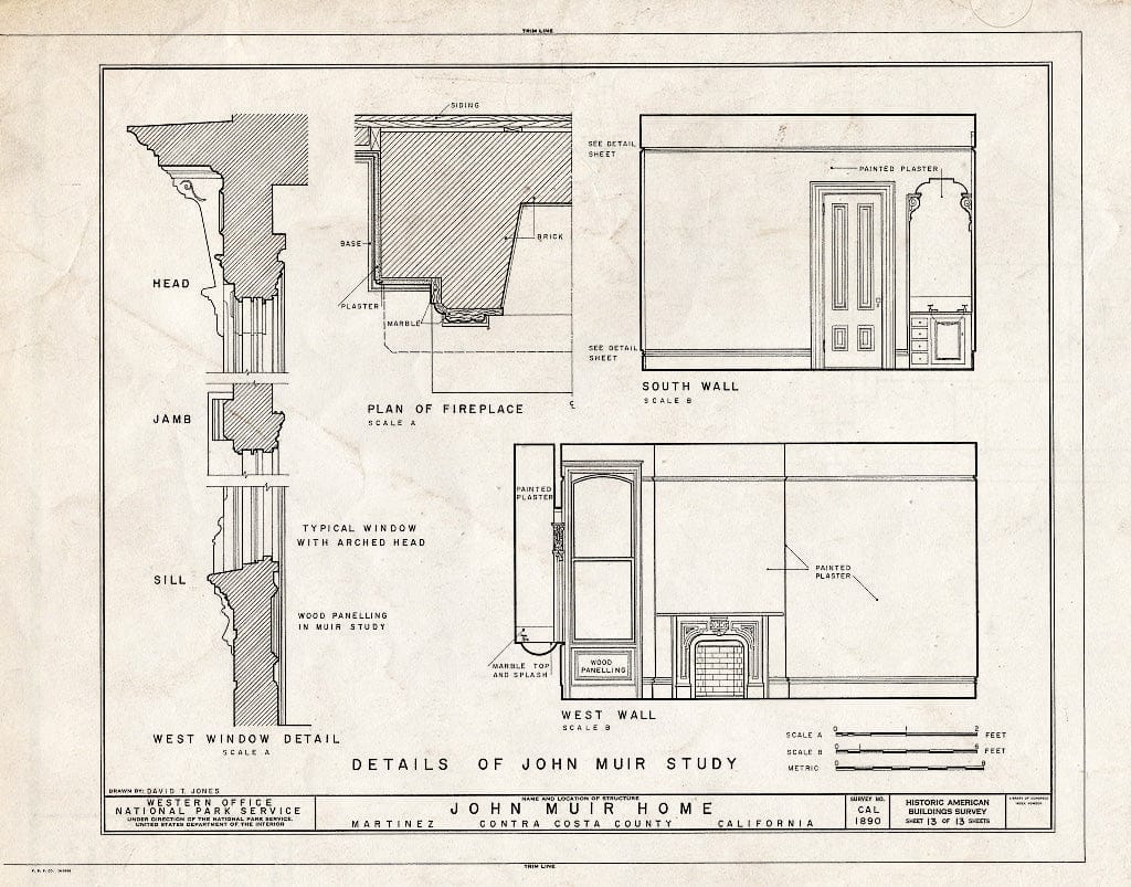 Blueprint HABS Cal,7-MART,1- (Sheet 13 of 13) - John Muir House, Alhambra Boulevard, Martinez, Contra Costa County, CA