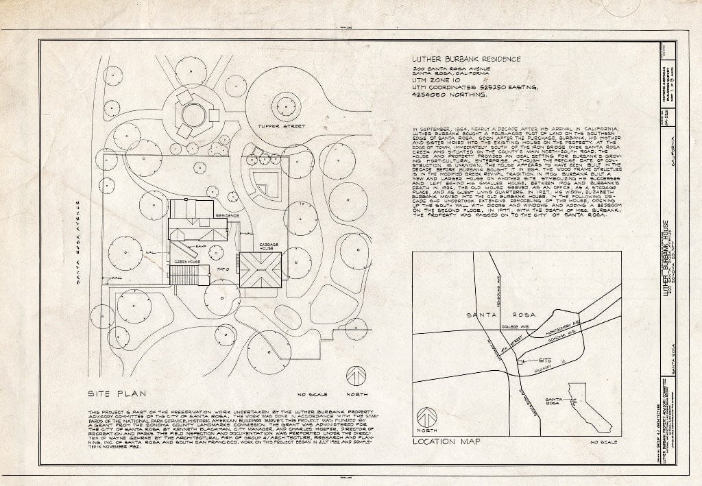 Blueprint HABS Cal,49-SANRO,4- (Sheet 1 of 5) - Luther Burbank House, 200 Santa Rosa Avenue, Santa Rosa, Sonoma County, CA