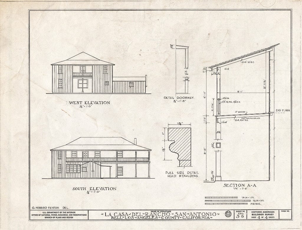 Blueprint HABS Cal,19-BEL,1- (Sheet 4 of 4) - Casa del Rancho San Antonio, 6360 East Gage, Bell, Los Angeles County, CA