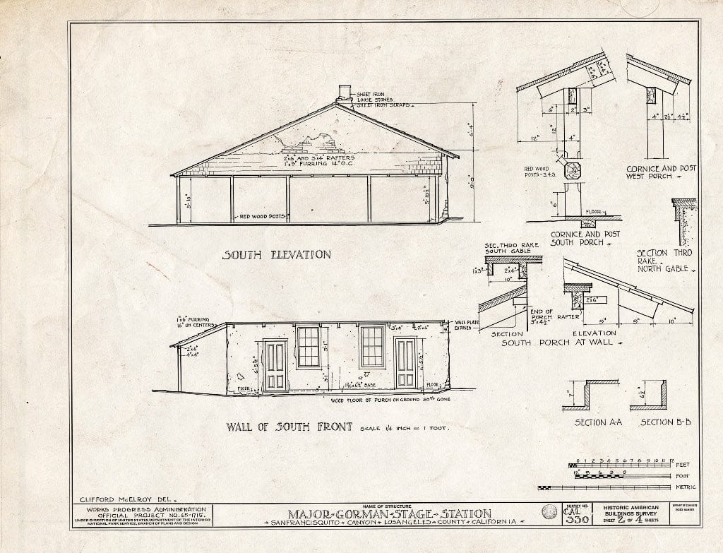 Blueprint HABS Cal,19-Eliz.V,1- (Sheet 2 of 4) - Major Gorman Stage Station, San Francisquito Road, Andrade Corner, Los Angeles County, CA