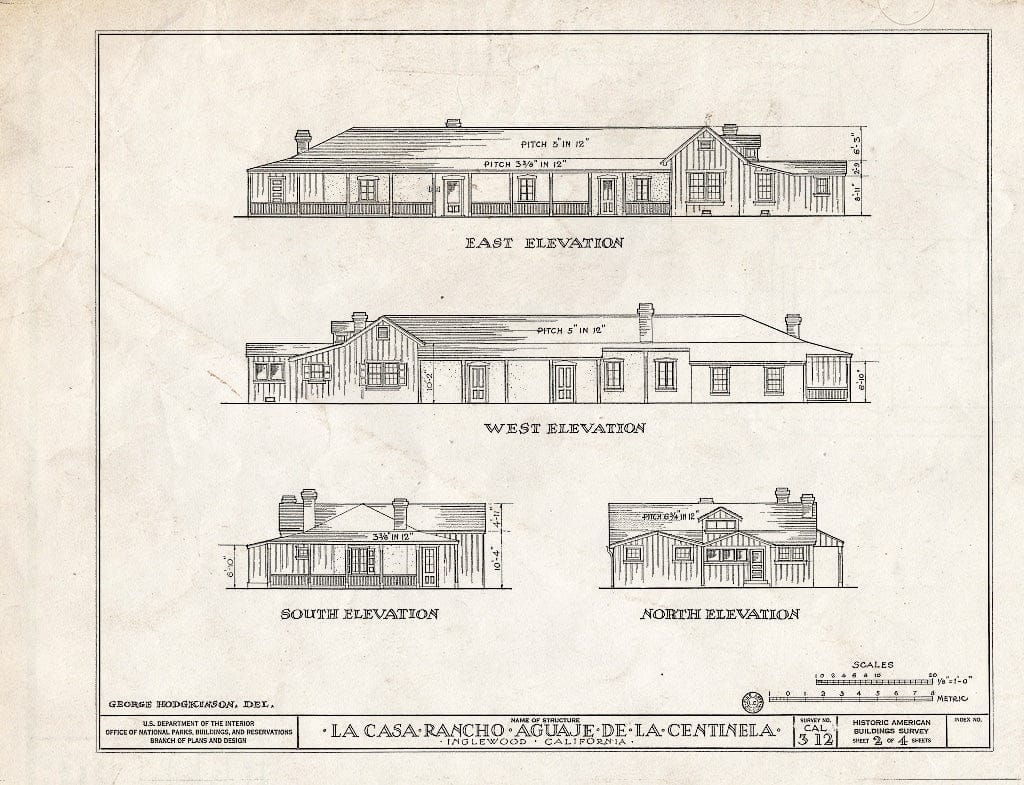 Blueprint HABS Cal,19-INGWO,1- (Sheet 2 of 4) - Casa del Rancho Aguaja de la Centinela, 7634 Midfield Road, Inglewood, Los Angeles County, CA